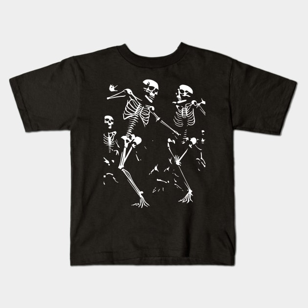 Funny skeletons dancing at the disco Kids T-Shirt by lkn